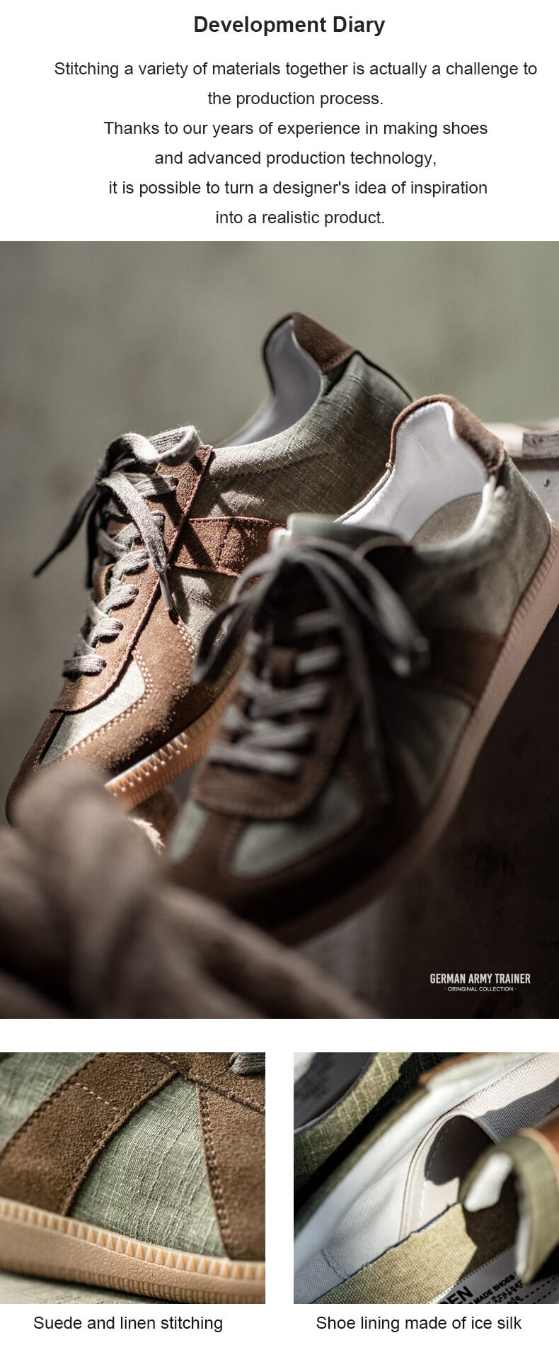 Classic retro color matching, green + brown, pulls the retro style of linen breathable sneaker to the top