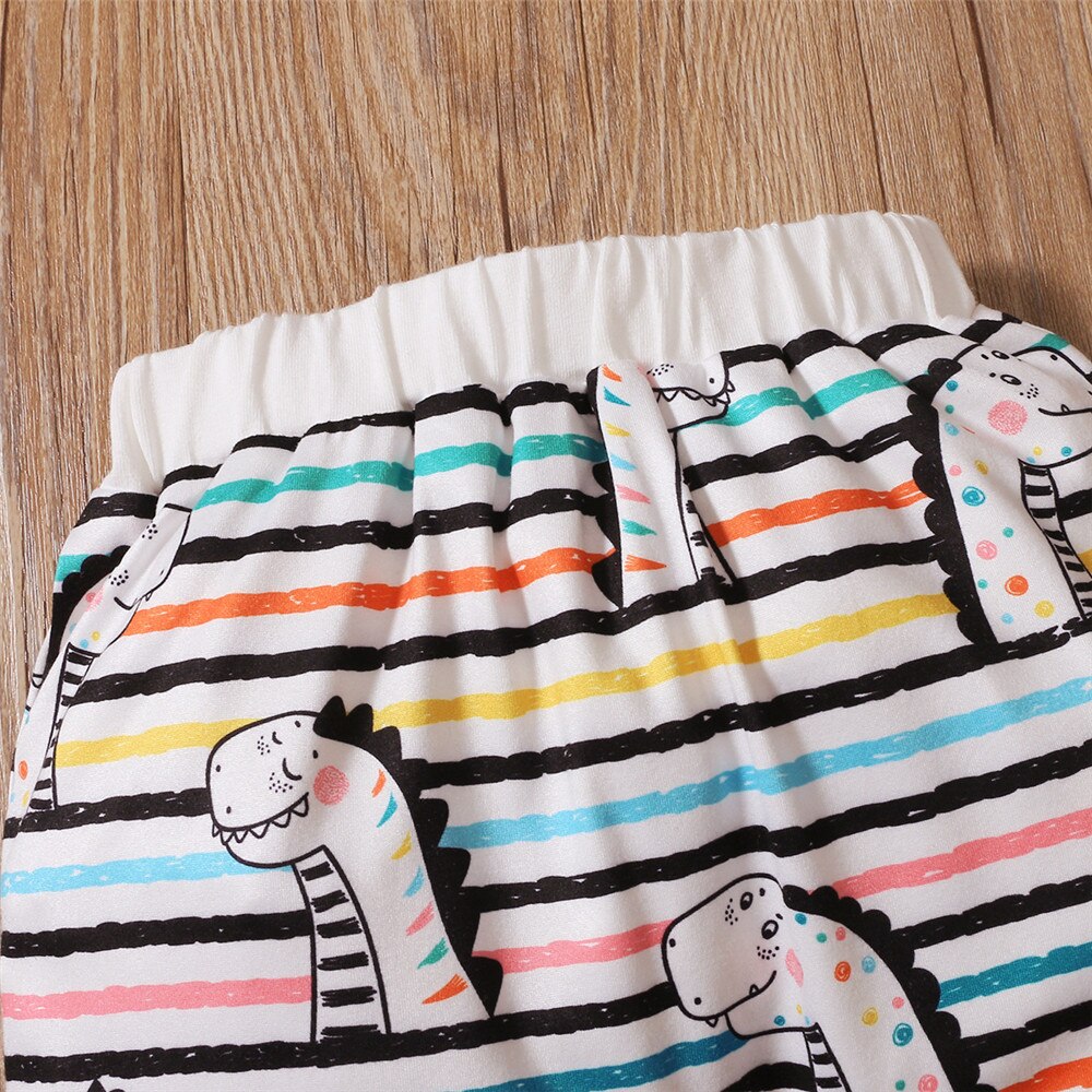 Summer Baby Boy Clothing Set with Letter Print Top and Rainbow Stripes Shorts