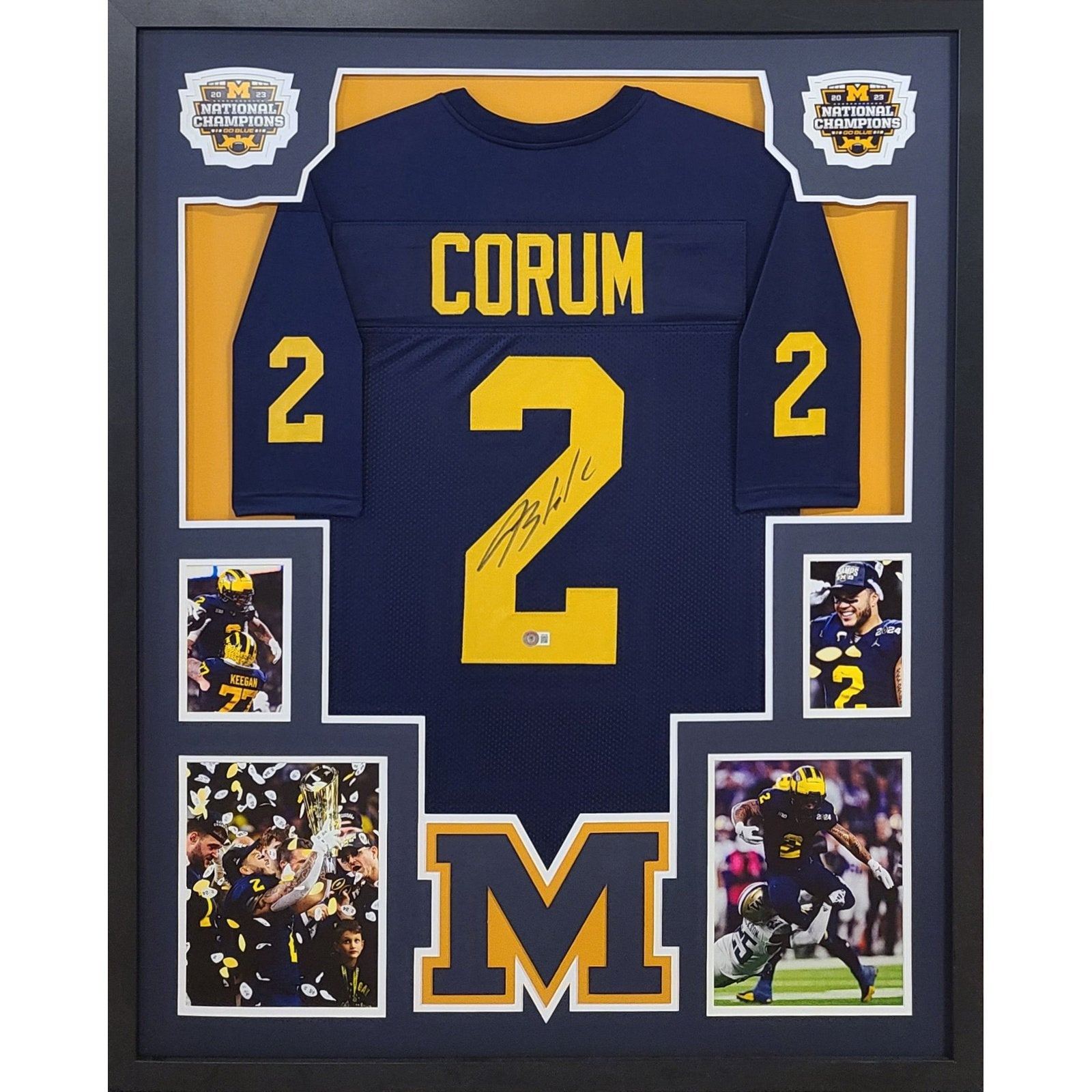 Blake Corum Framed Signed Jersey Beckett Autographed Michigan Nat Champ Style