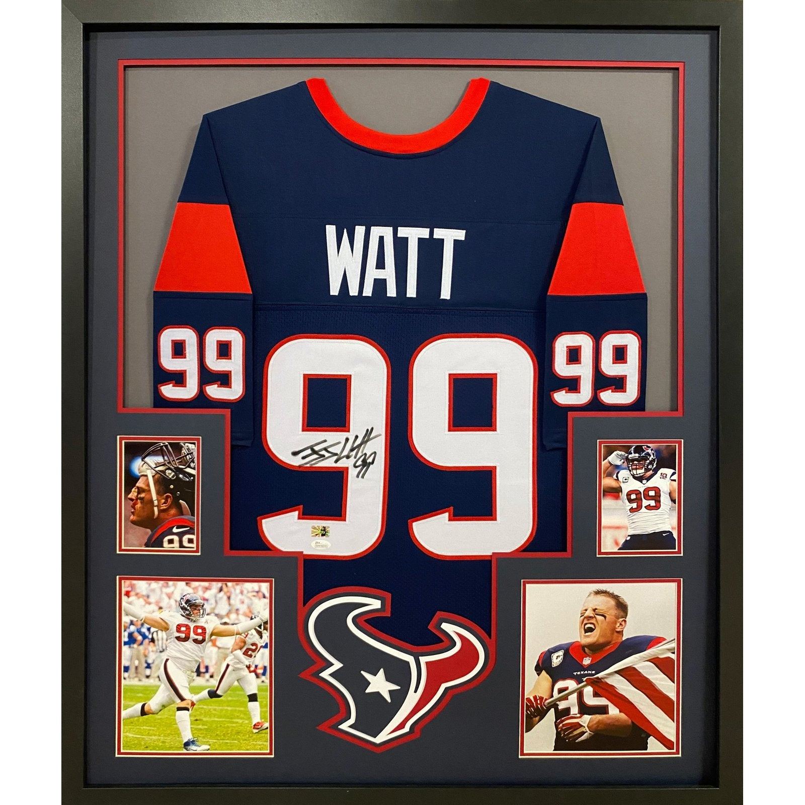 J.J. Watt Framed Signed Houston Texans Blue Jersey JSA Autographed JJ