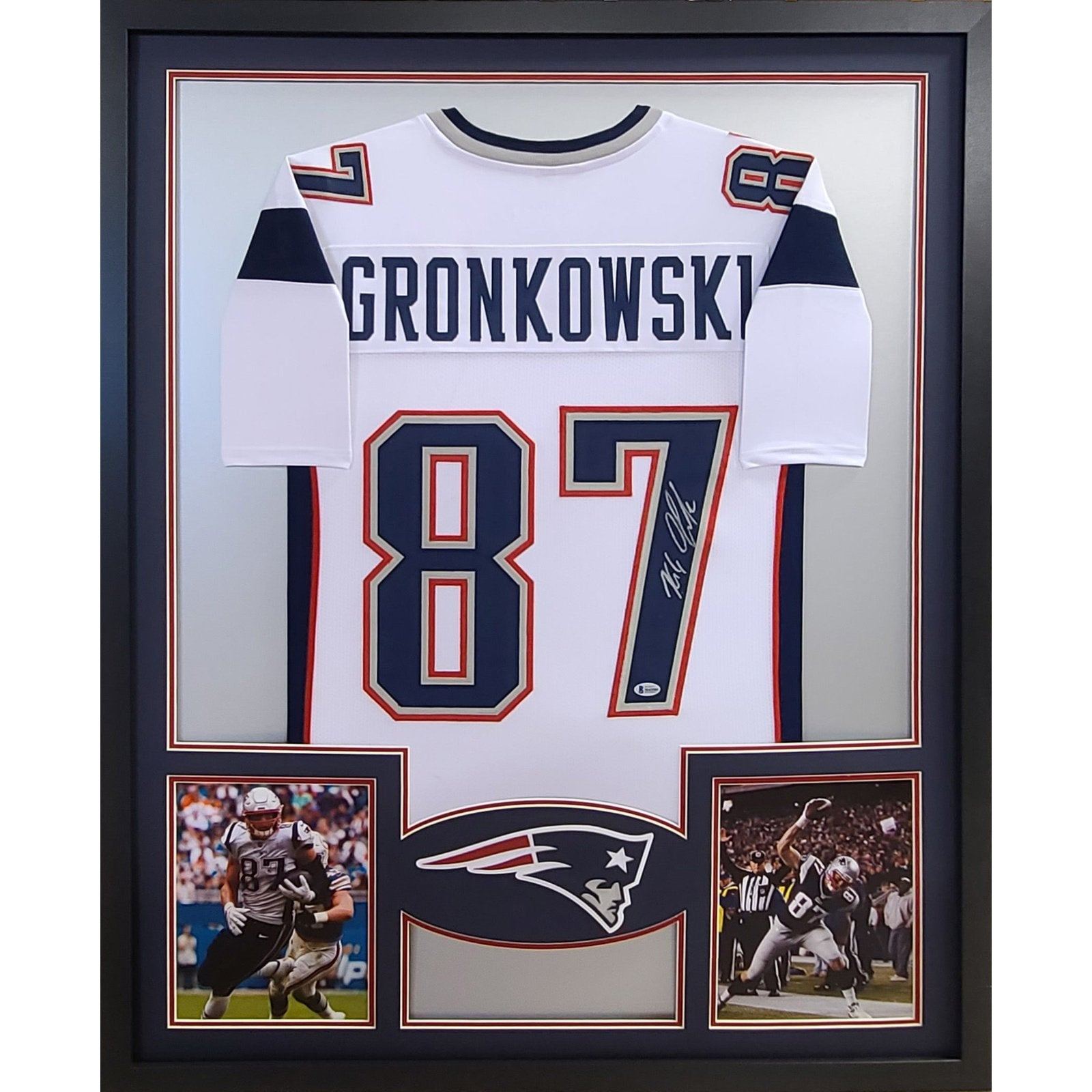 Rob Gronkowski Framed Signed Patriots White Jersey Beckett Autographed