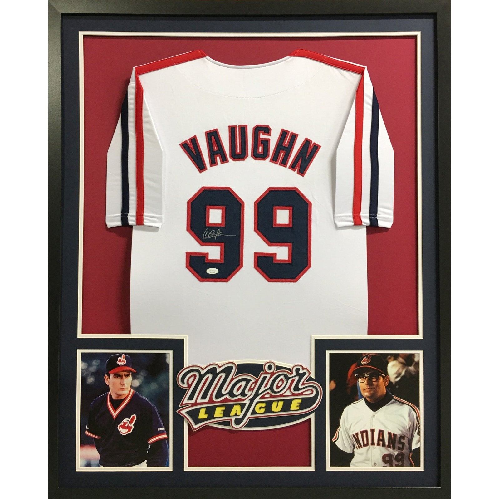 Charlie Sheen Signed Framed Jersey JSA Autographed Major League Wild Thing