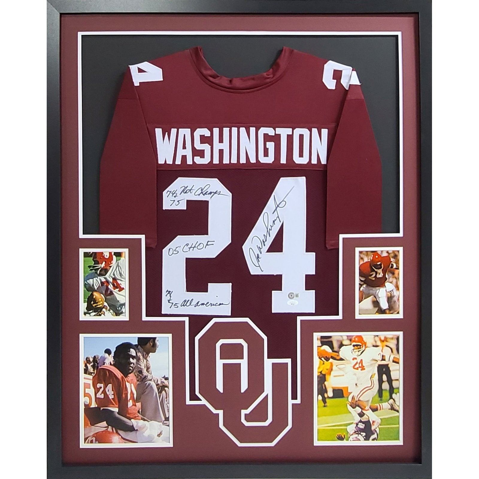 Joe Washington Oklahoma Signed Framed Jersey JSA Autographed Sooners All American