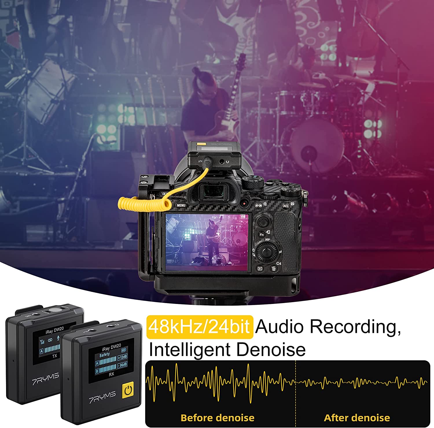 7RYMS iRAY DW20 PRO 2.4G Global Free frequency Dual Wireless Lapel Microphone -4