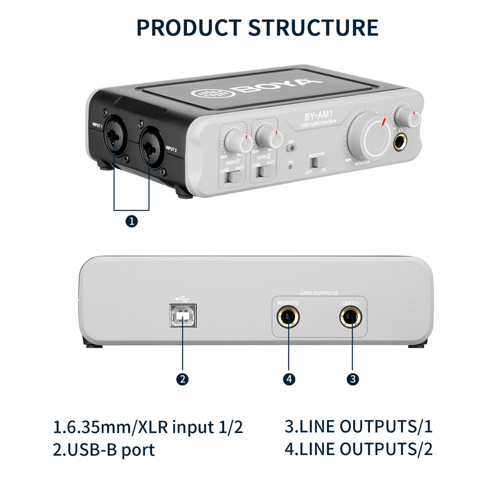 BOYA BY-AM1 Dual-Channel Audio Mixer USB Audio