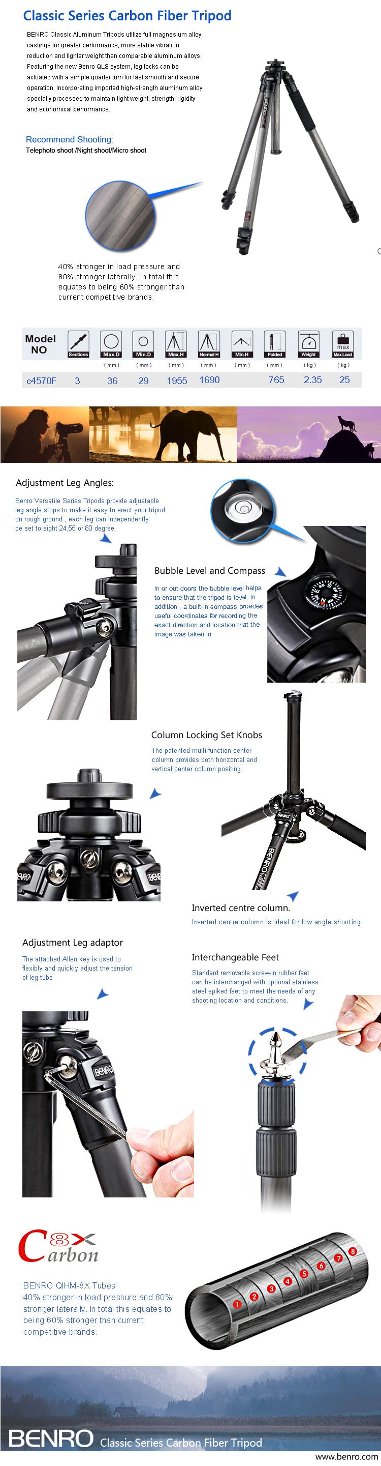 Benro-C4570F-Classic-3-Section-Carbon-Flip-Lock-Tripod-3