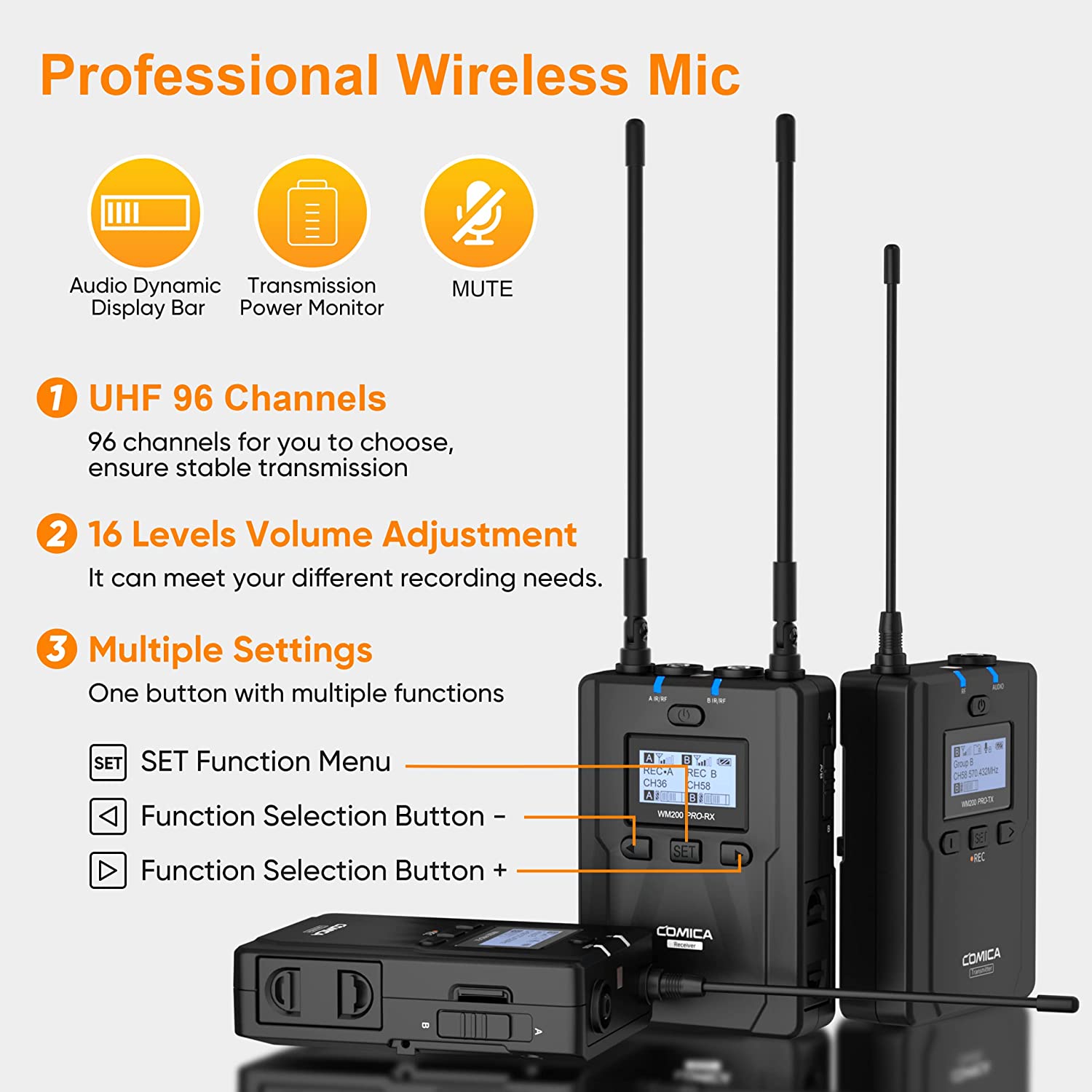 Comica -CVM-WM200 PRO UHF Metal Dual-channel Wireless Microphone-2