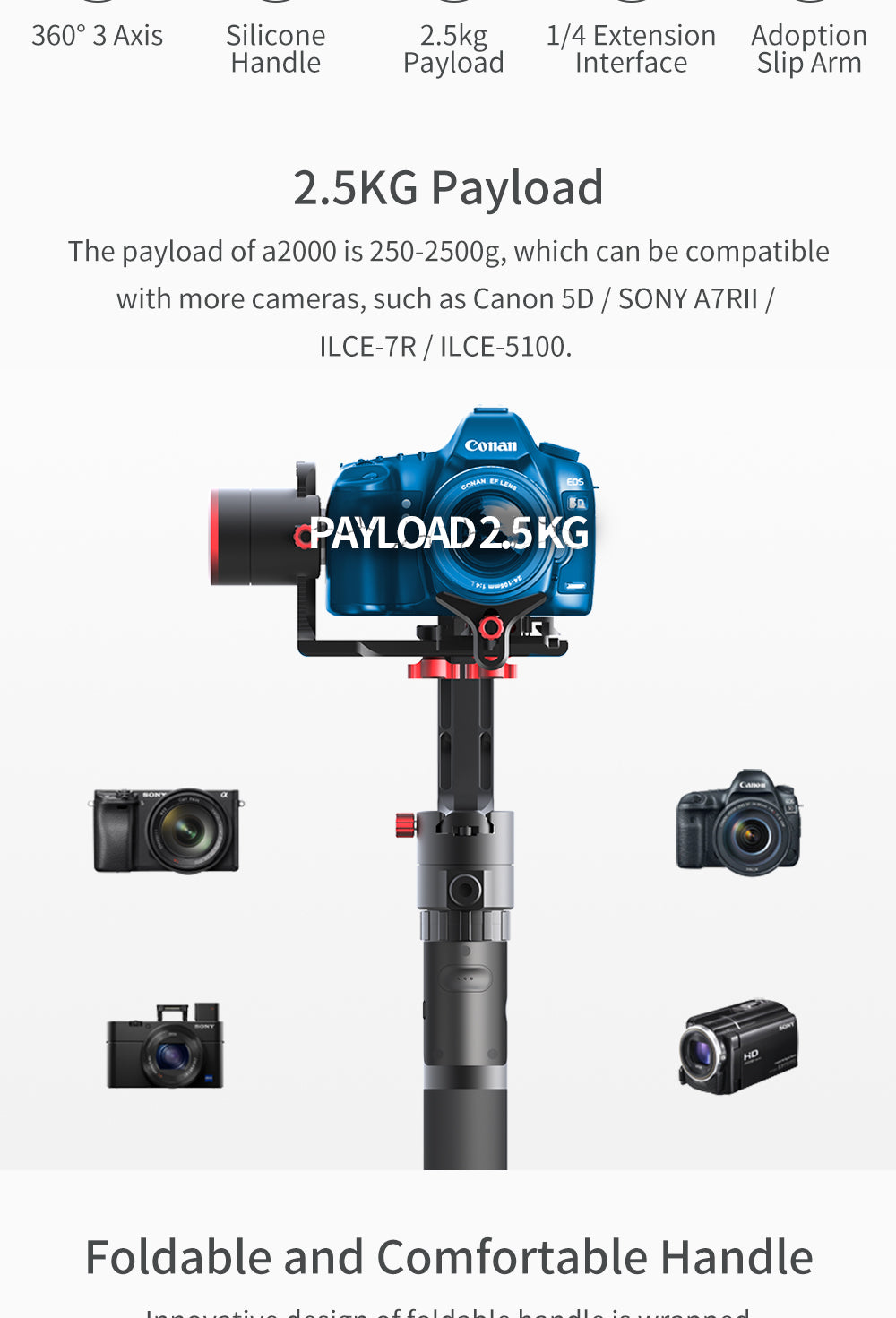 Feiyu A2000 3-Axis DSLR Camera Gimbal Stabilizer