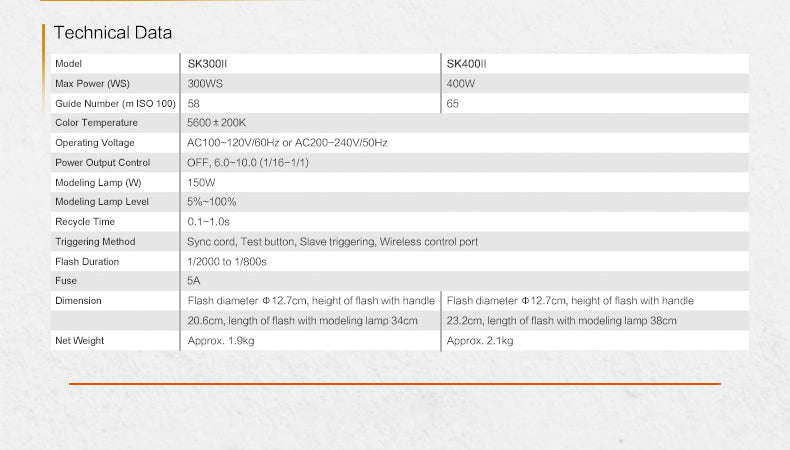 Godox SK300II SK400II professional studio strobe-Specification
