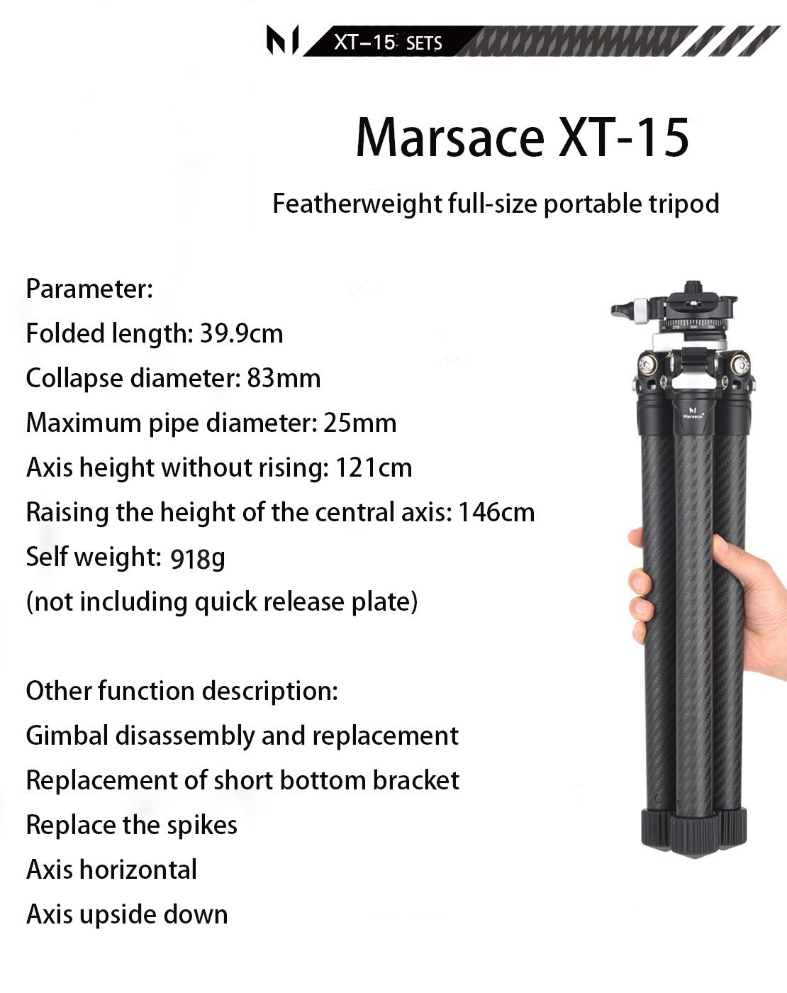Marsace XT-15 Featherweight Professional portable tripod