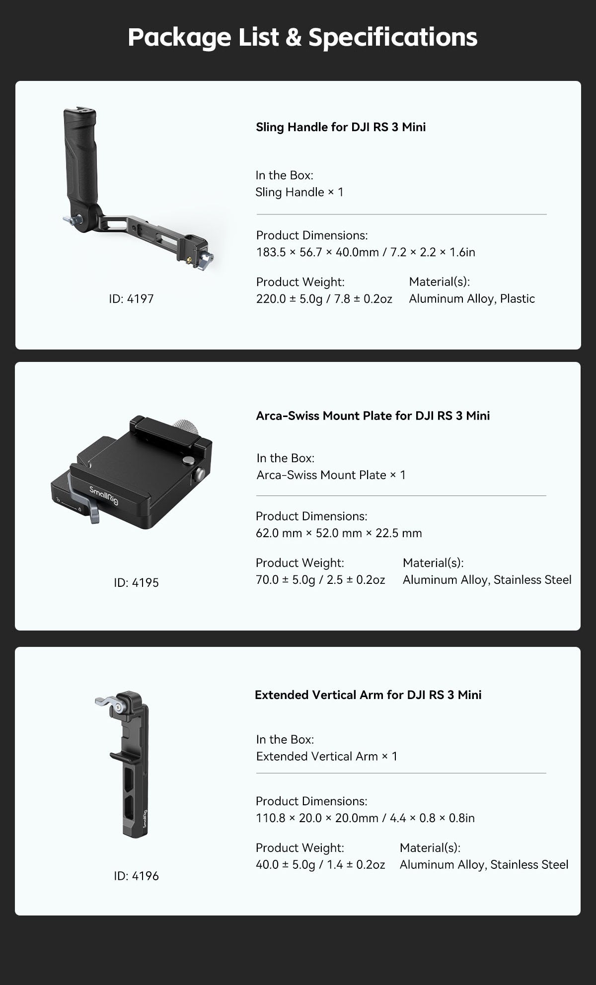 SmallRig Arca-Swiss Mount Plate,Extended vertical Arm for DJI RS 3 Mini-10