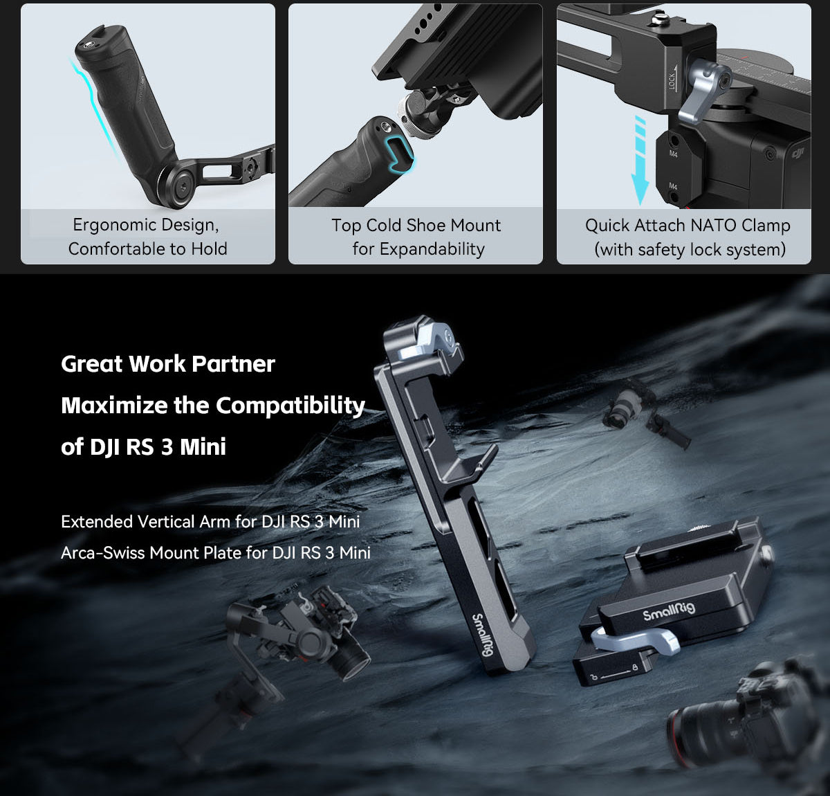 SmallRig Arca-Swiss Mount Plate,Extended vertical Arm for DJI RS 3 Mini -5