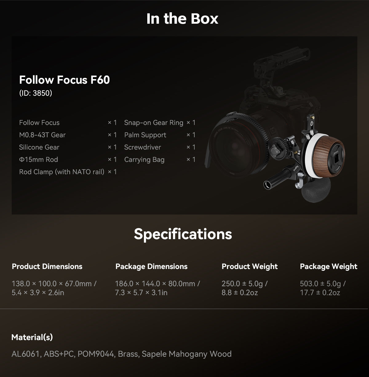 SmallRig Follow Focus F60 Smooth,Stylish,Precise Focusing Solution 3850-15