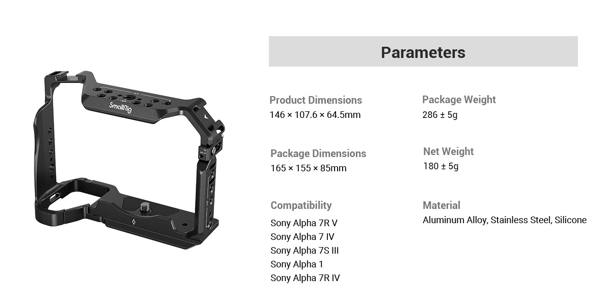 SmallRig Full Camera Cage for Sony Alpha 7R V Alpha 7 IV Alpha 7 S III Alpha 1 Alpha 7R IV 3667B-2