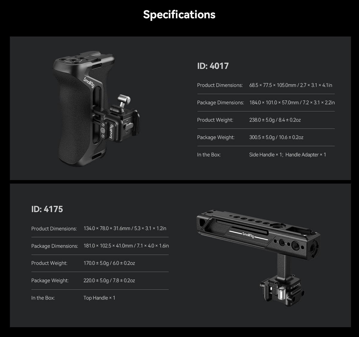 SmallRig Snap-on Quick Lock NATO Side Handle 4017 Top Handle 4175-7