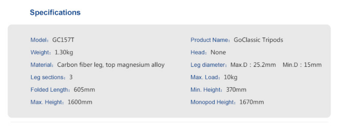 Specification GC157T