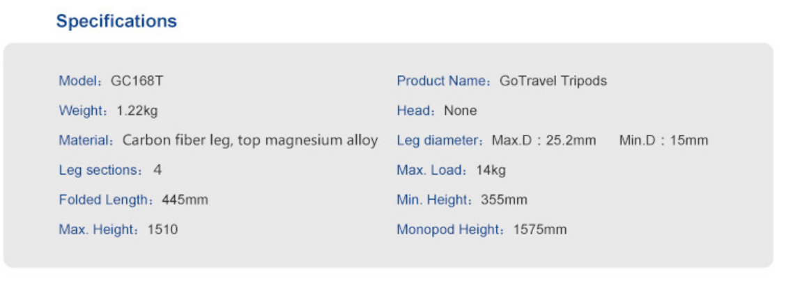 Specification GC168T