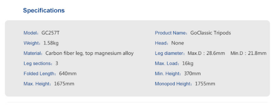 Specification GC257T