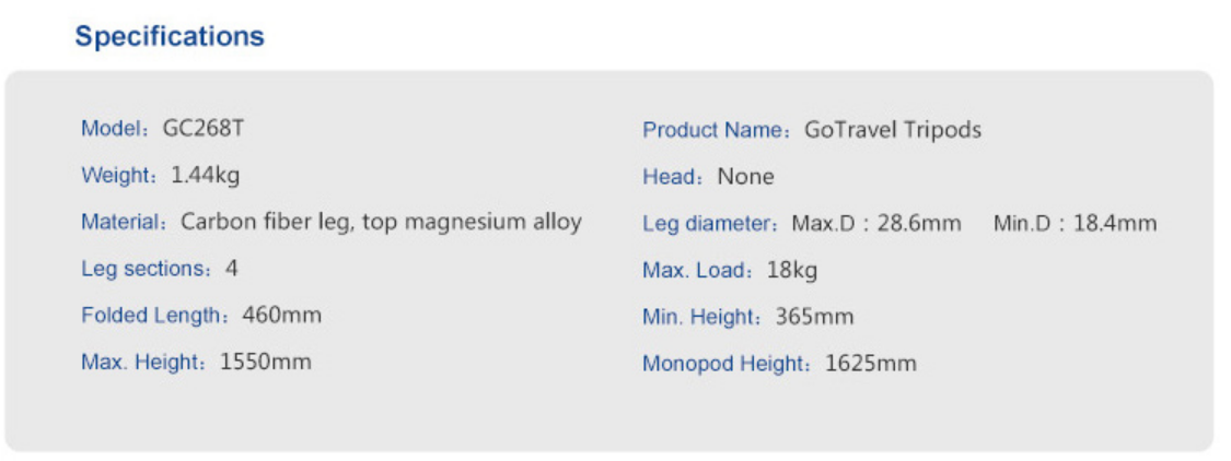 Specification GC268T