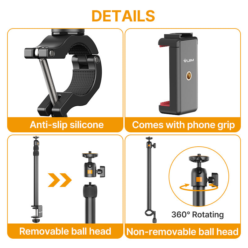 VIJIM LS02 Camera Desk Mount Stand with Auxiliary Holding Arm