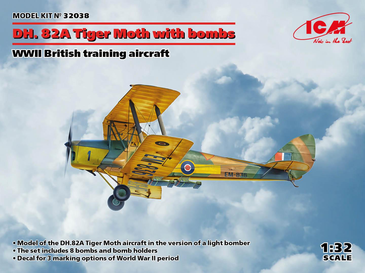 1/32 ICM WWII British DH. 82A Tiger Moth with Bombs 32038
