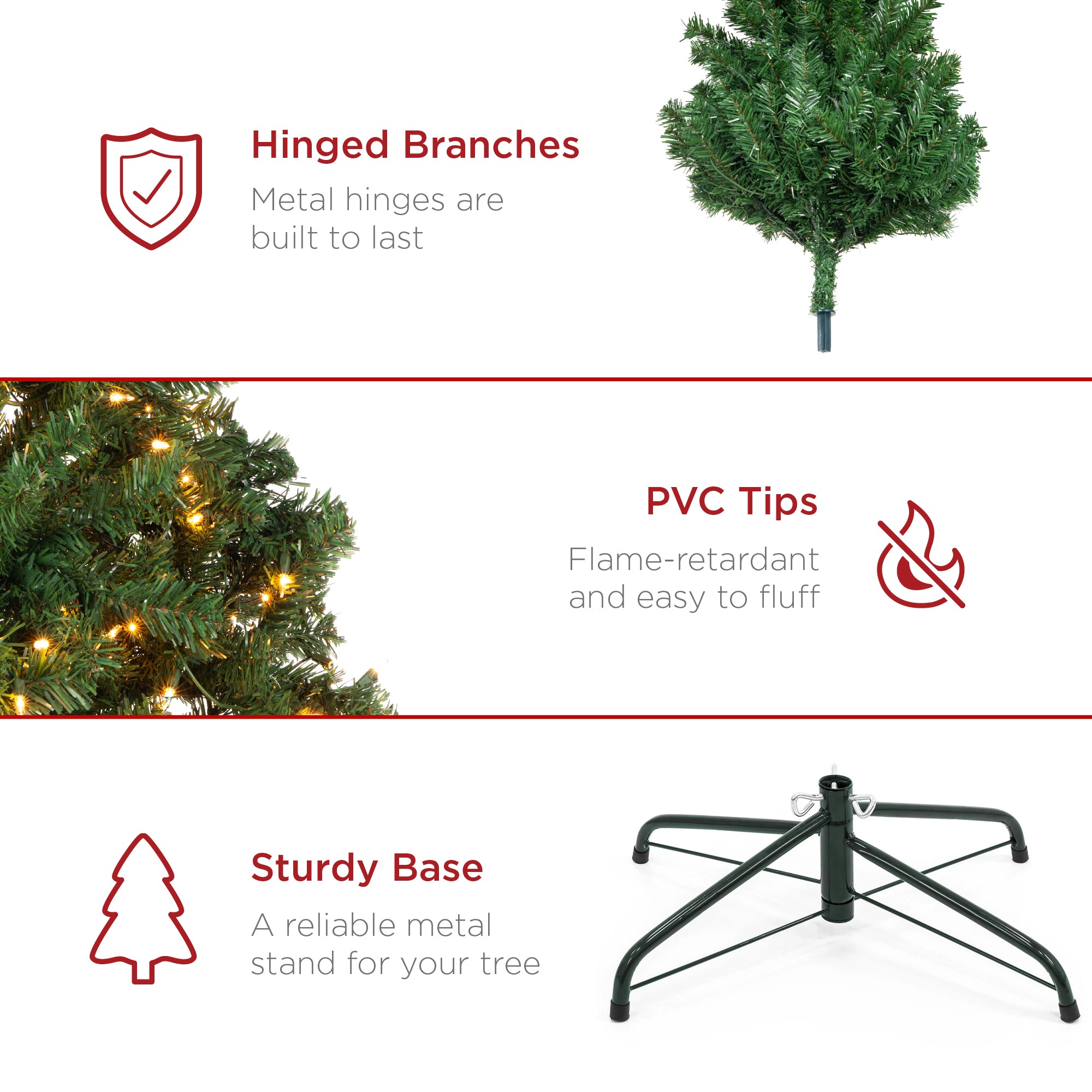 Pre-Lit Artificial Spruce Christmas Tree w/ Foldable Metal Base