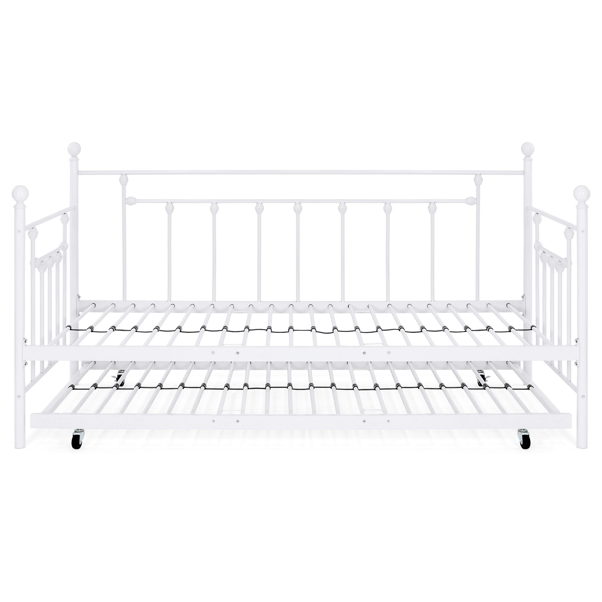 Twin Sized Metal Lounge Daybed Frame w/ Trundle, Finials