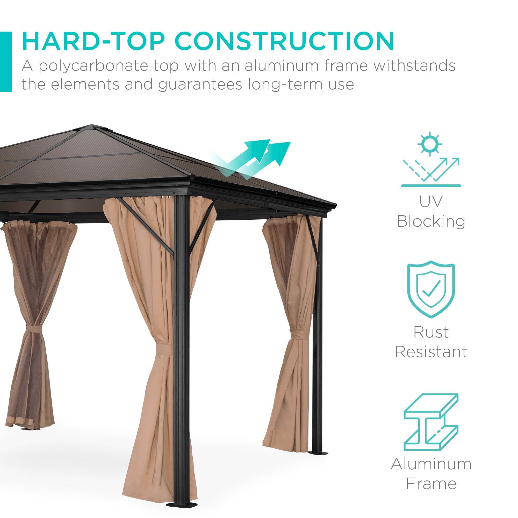 Outdoor Hardtop Gazebo w/ Aluminum Frame, Side Curtains, Netting - 10x10ft