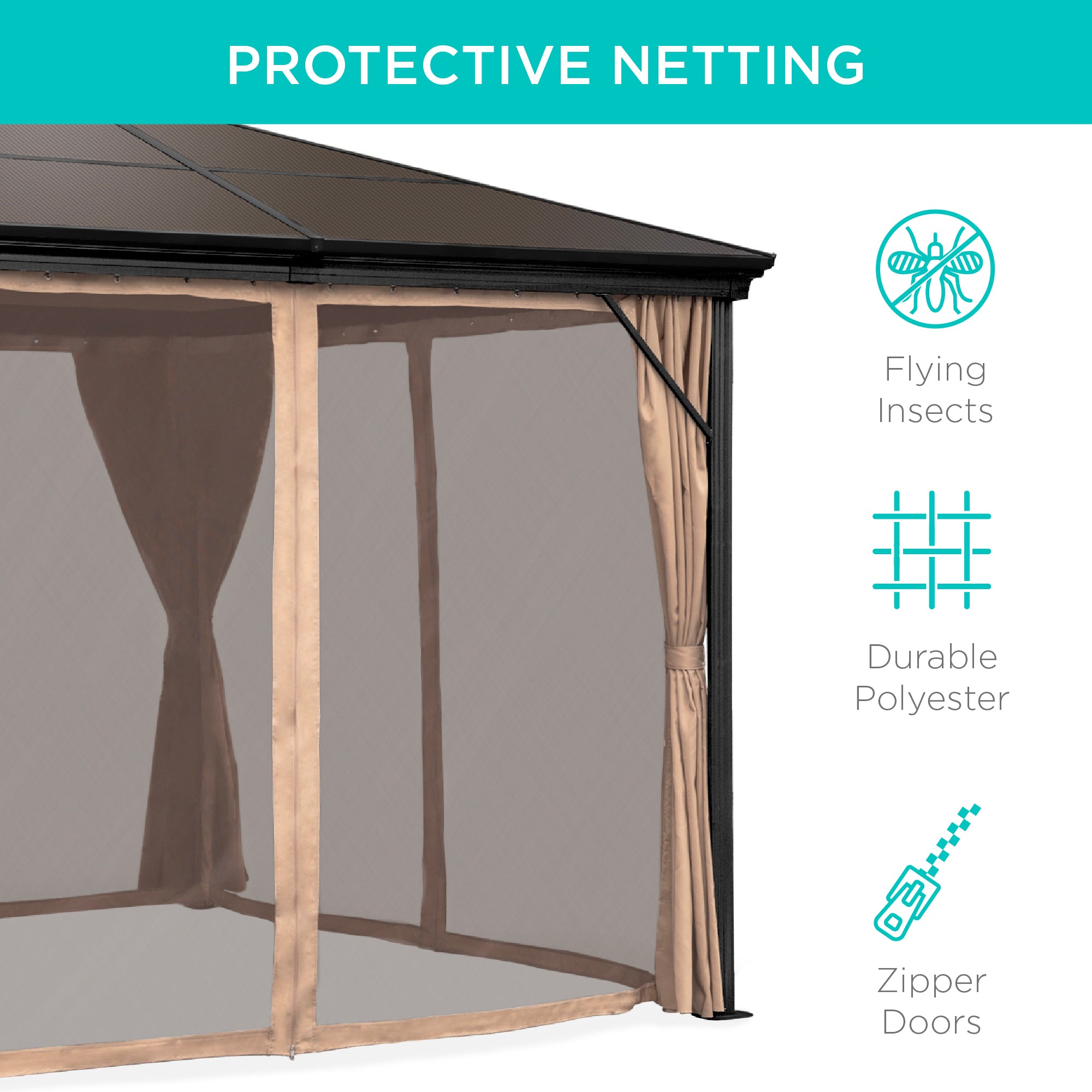 Outdoor Hardtop Gazebo w/ Aluminum Frame, Side Curtains, Netting - 10x10ft