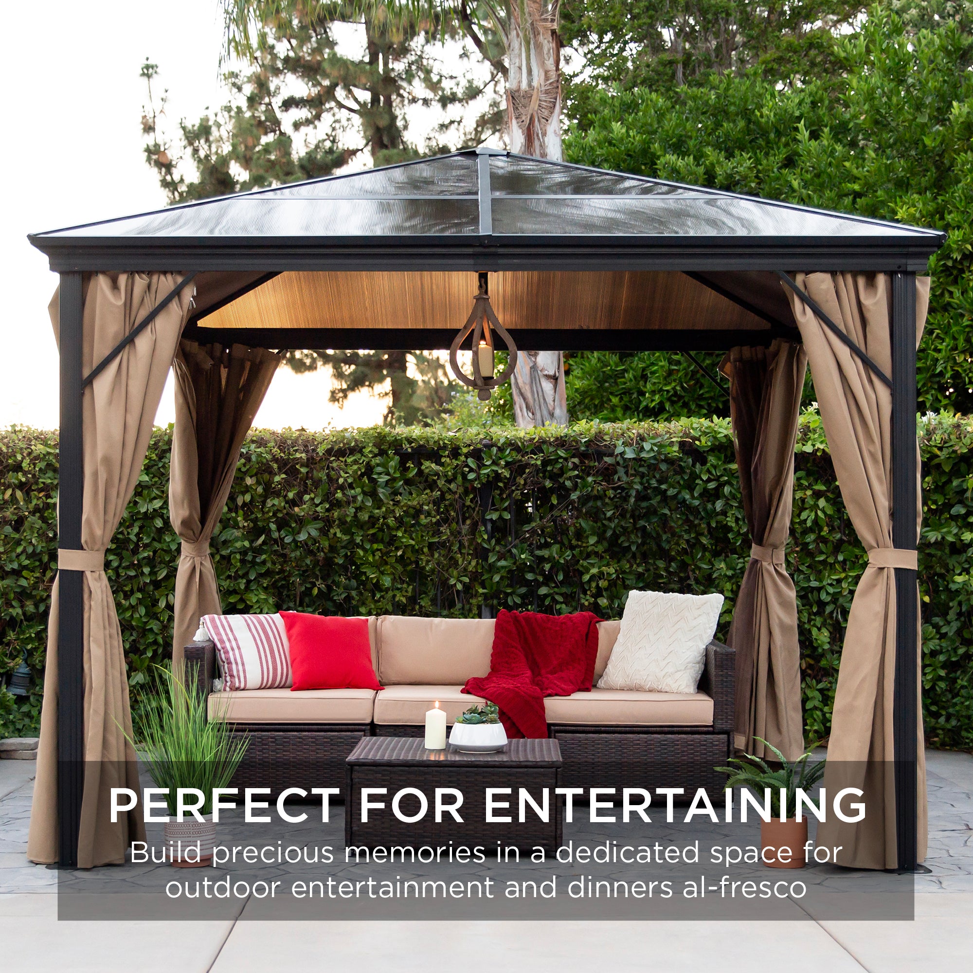 Outdoor Hardtop Gazebo w/ Aluminum Frame, Side Curtains, Netting - 10x10ft