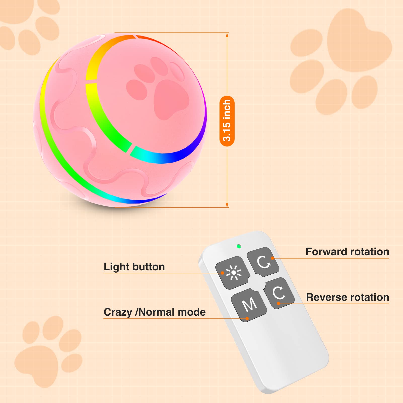 Rechargeable Smart Interactive Dog Toy Ball  (Large Breeds) (Aggressive Chewers) | SALMON