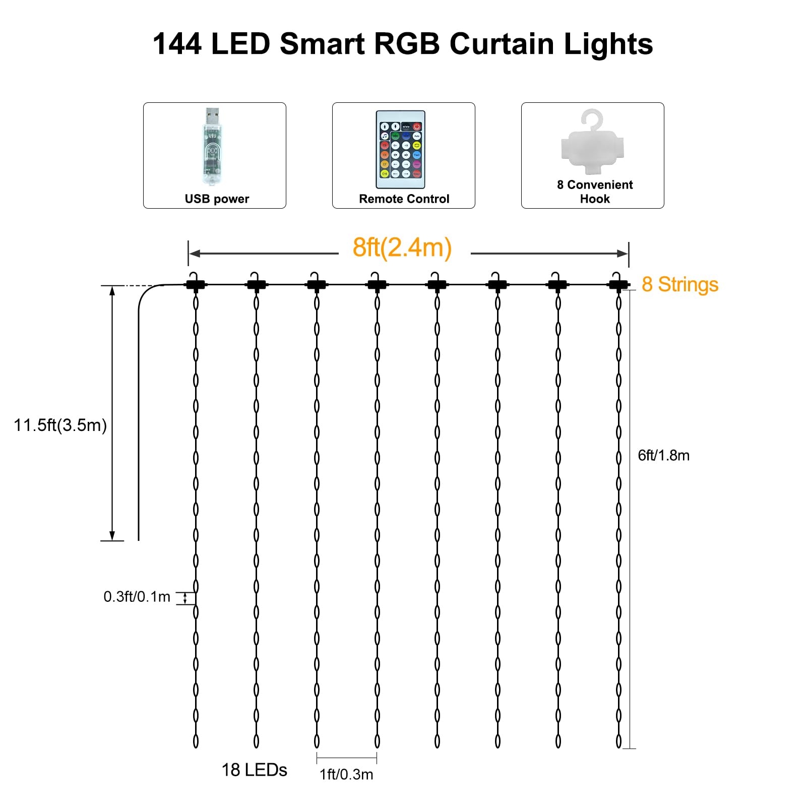 Smart Curtain Color Changing Fairy Lights    - (8Ft x 6Ft)