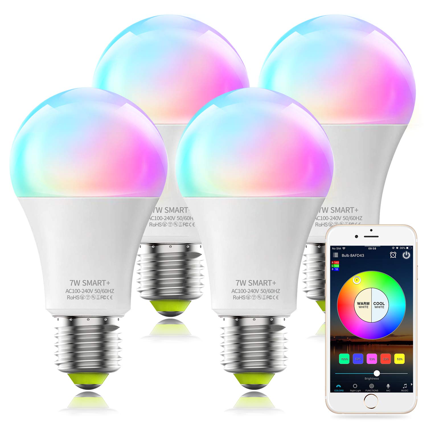 Smart Dimmable Light Bulbs Pack | 4Pcs