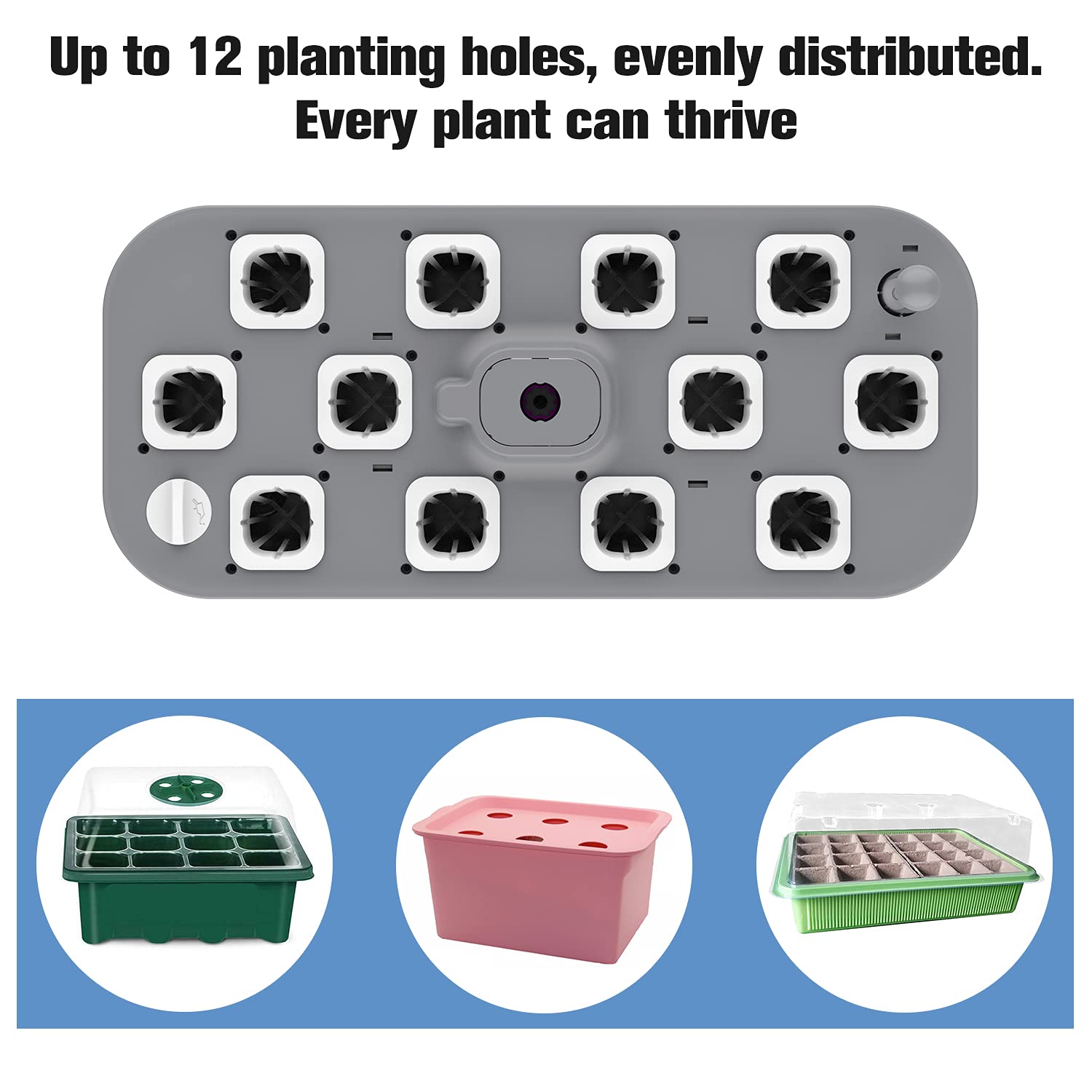 12 Pods Hydroponics Growing System w/ LED Grow Light | Charcoal