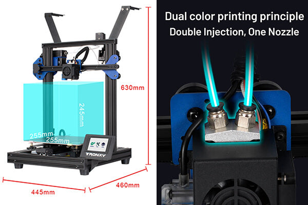 Tronxy XY-2 Pro 2E Titan 2 IN 1 OUT 3D Printer Two Colors DIY Kit 255x255x245mm | Tronxy XY-2 PRO-2E 3D Printer, Single-Color / 2-Color Printing Maximum Print Size 255x255x245mm, Easy to Assemble Quiet Drive Power Failure Recovery 2 Titan extruder Function for Home Education