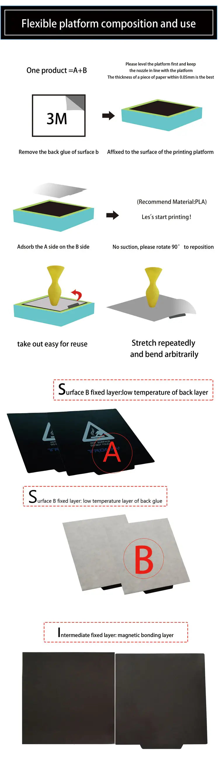 Tronxy 3D Printer Magnetic Build Sticker Flexible Platforms Double Print Tape