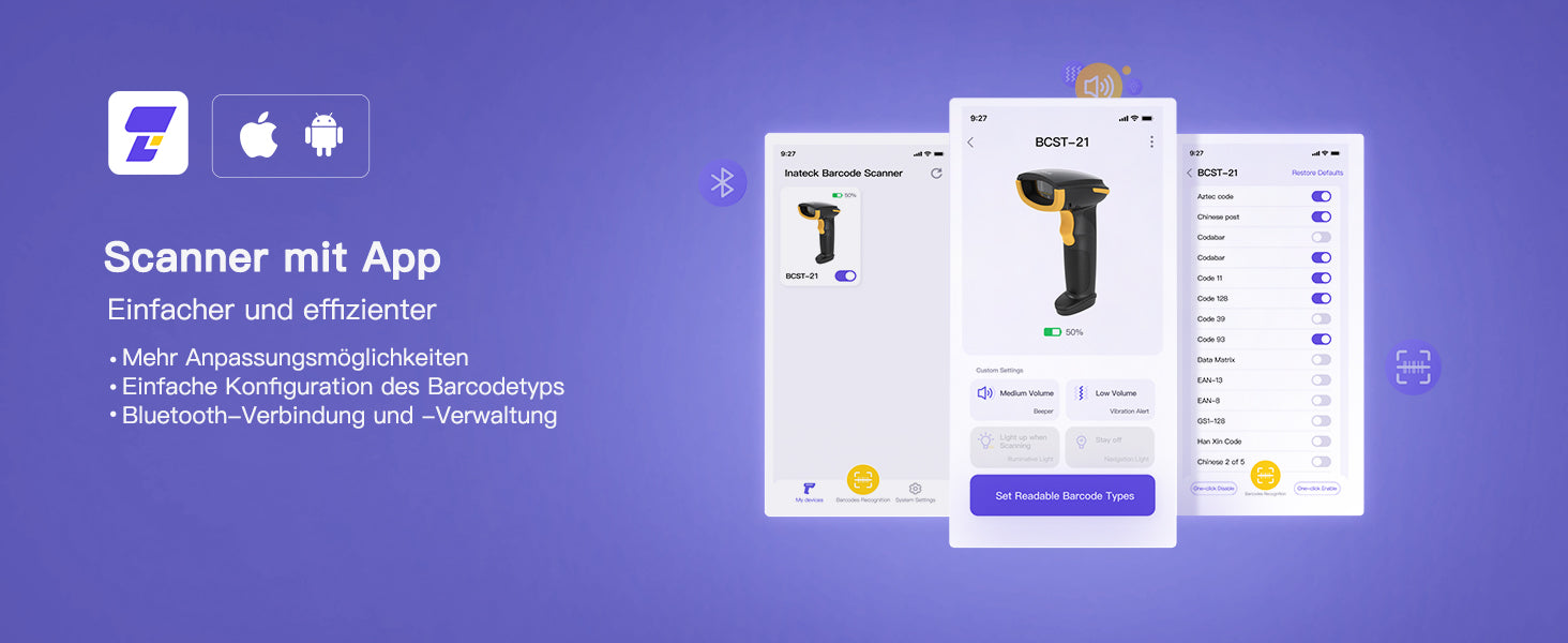 Inateck BCST-21 Barcode Scanner - APP settings
