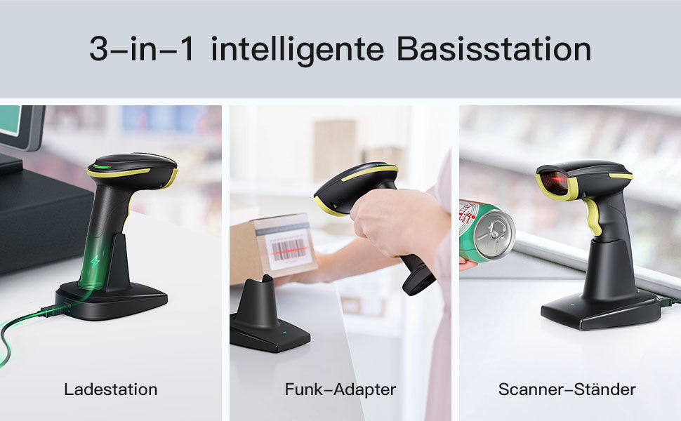 Officelab BS01002 1D Kabelloser Barcodescanner, 2.4Ghz Smart Basisstation Banner 3