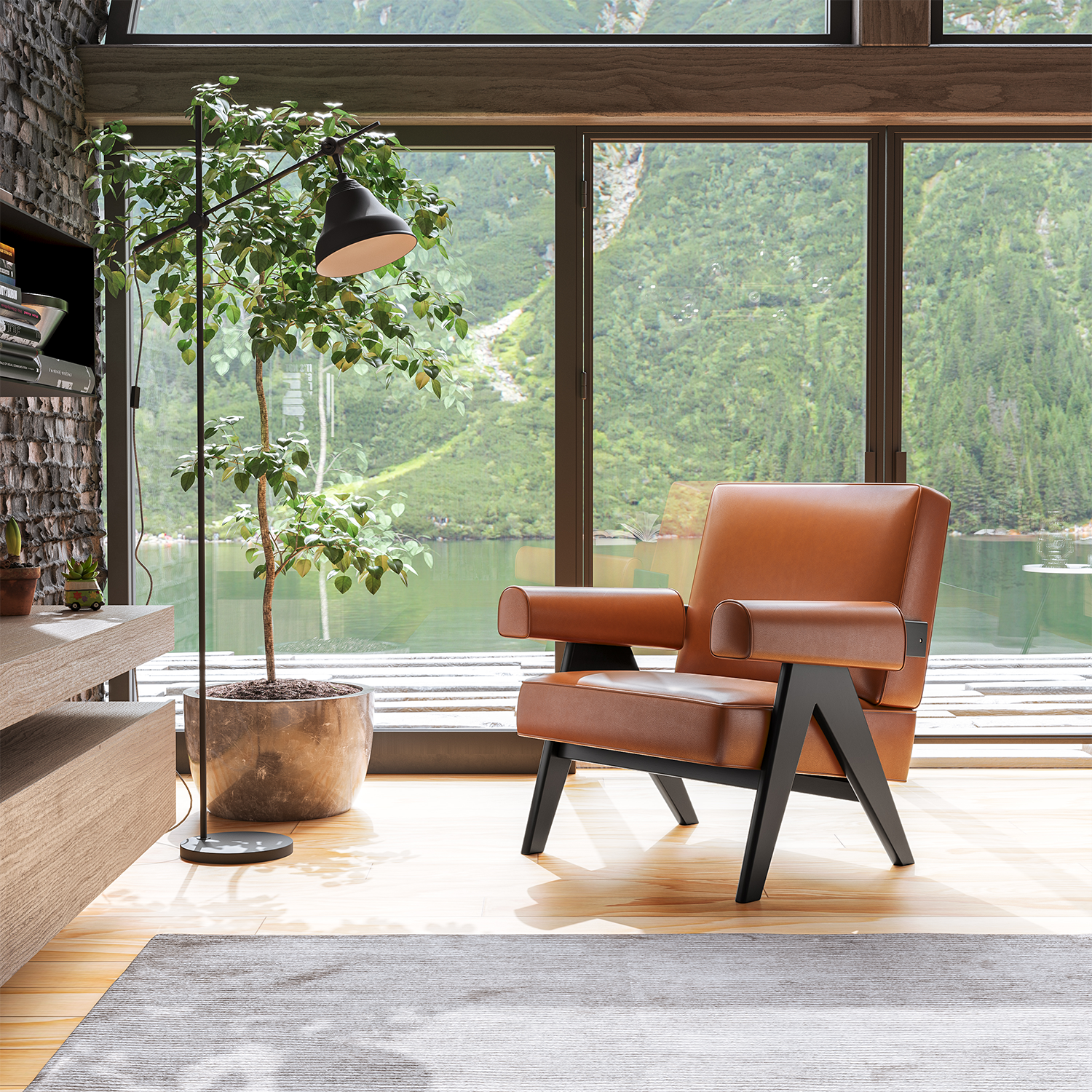 Chandigarh Armchair by Pierre Jeanneret with Genuine Italian Leather