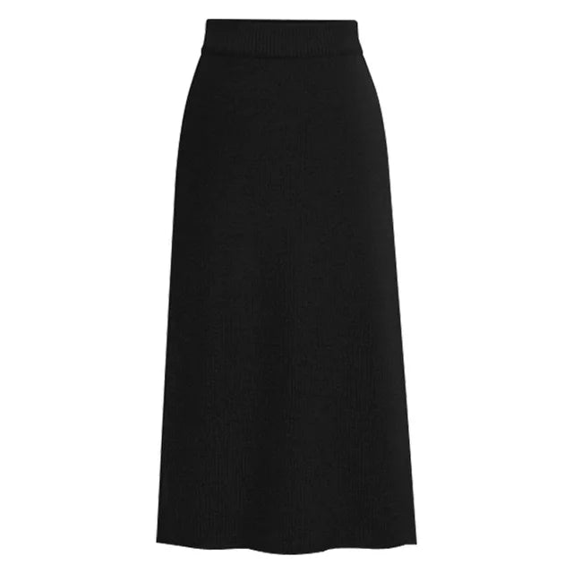 Oversized Women Knitted Skirt Autumn Winter Elastic High Waist Slim Back Open-Forked Plus Size Wool Sweater Skirts S-6XL