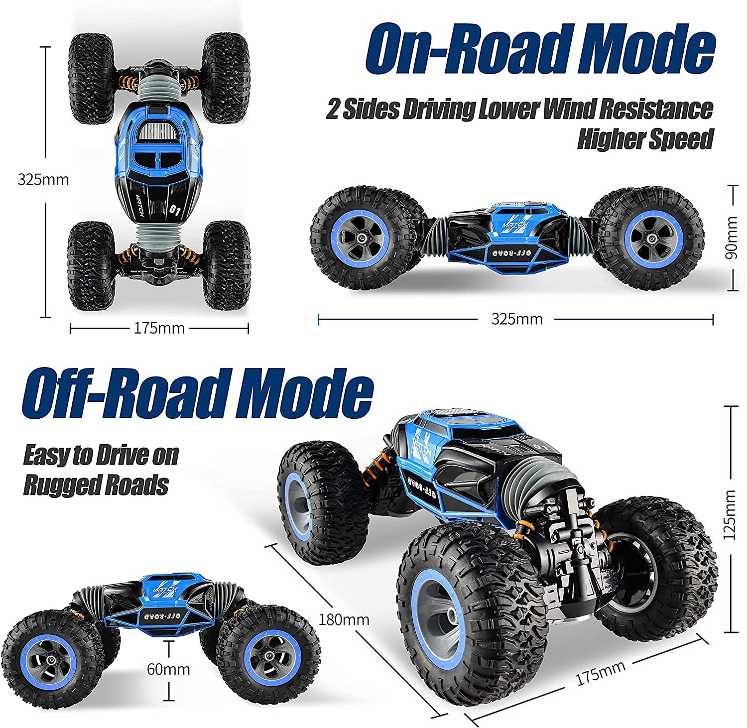 BEZGAR Remote Control Monster Truck Remote Control Cars, RC Truck Toy Car for Adults Boys Kids 6+, All Terrain Speed Transform Crawler RC Stunt Car