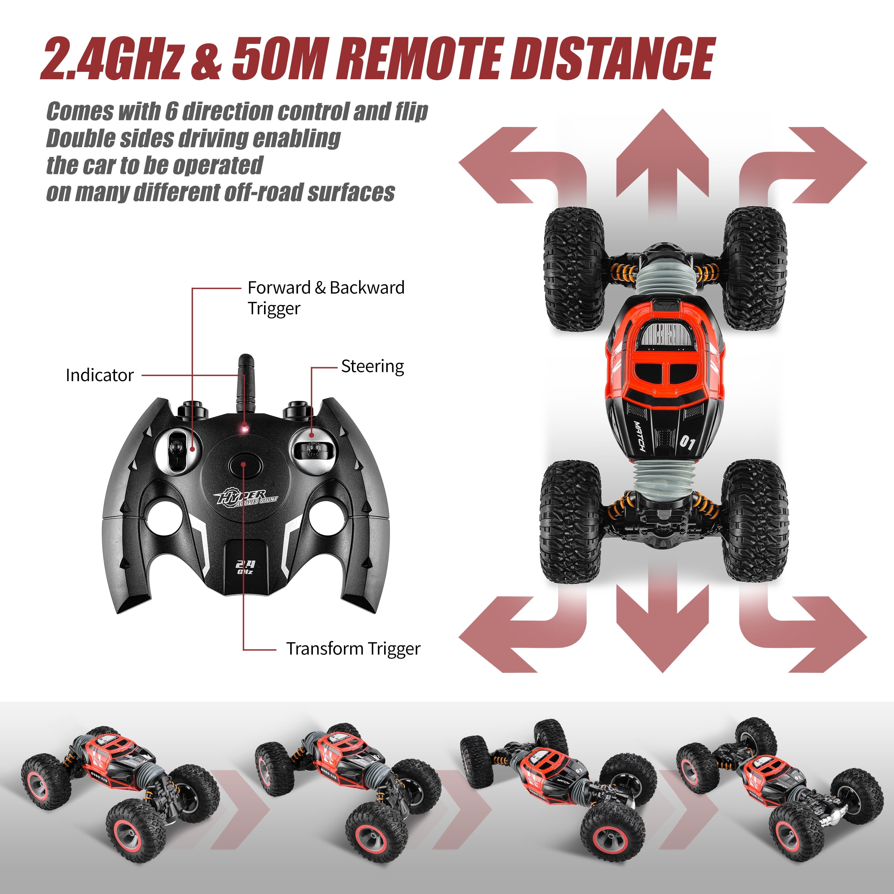 BEZGAR Remote Control Monster Truck Remote Control Cars, RC Truck Toy Car for Adults Boys Kids 6+, All Terrain Speed Transform Crawler RC Stunt Car