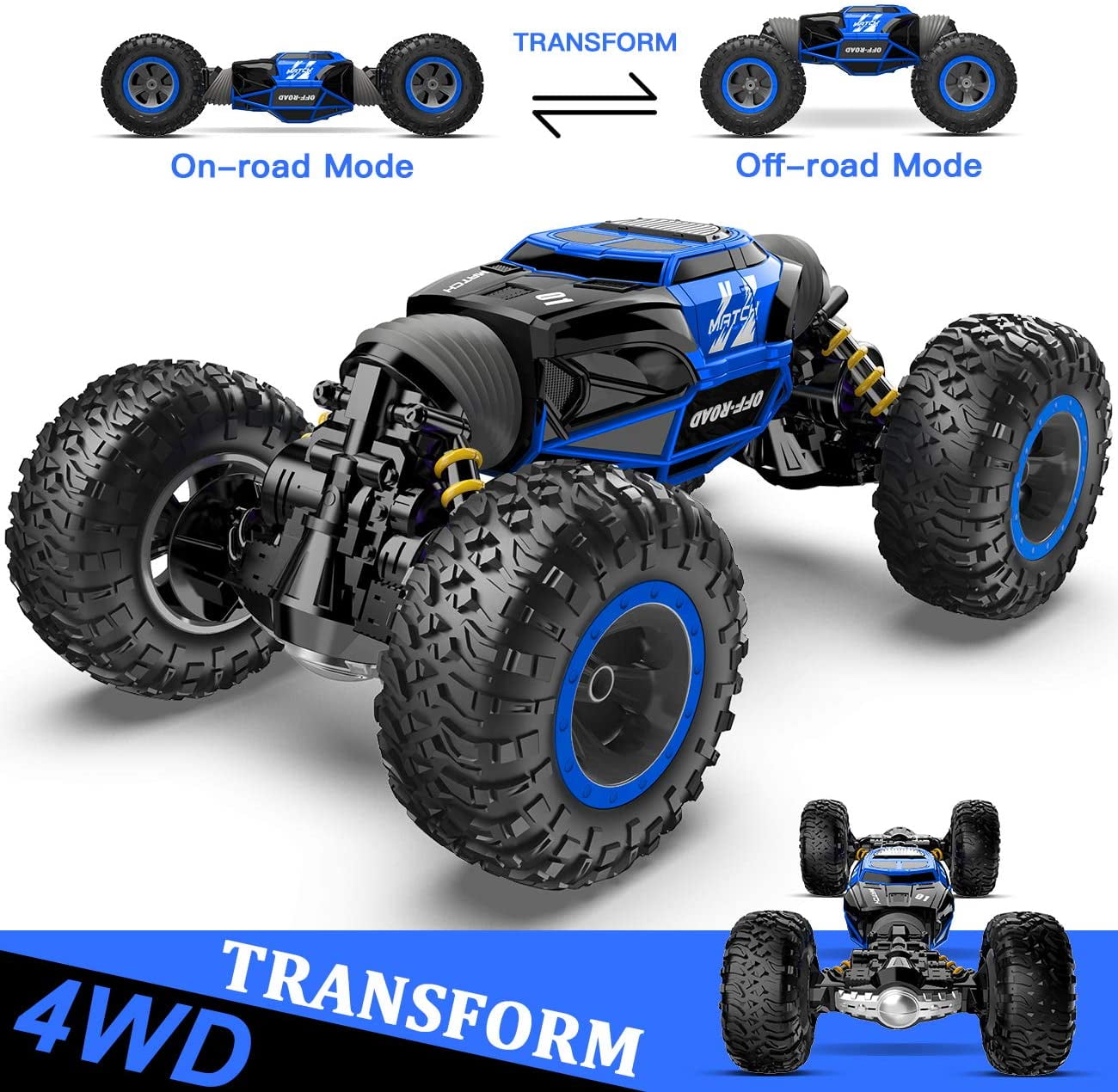 BEZGAR Remote Control Monster Truck Remote Control Cars, RC Truck Toy Car for Adults Boys Kids 6+, All Terrain Speed Transform Crawler RC Stunt Car