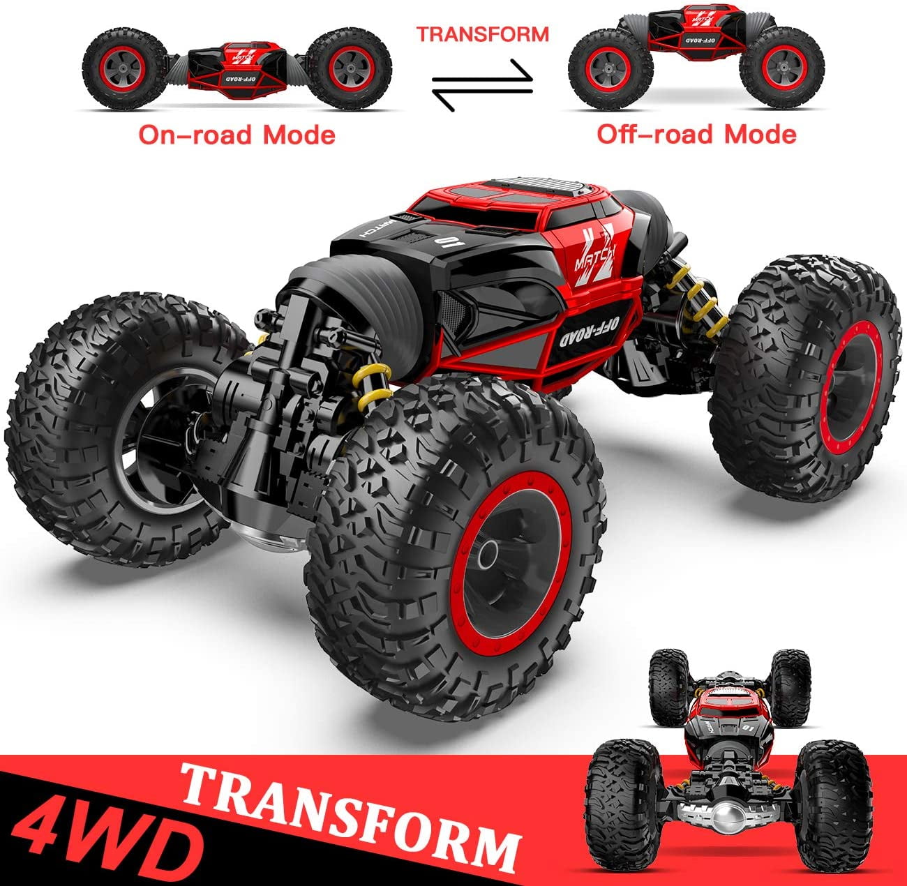 BEZGAR Remote Control Monster Truck Remote Control Cars, RC Truck Toy Car for Adults Boys Kids 6+, All Terrain Speed Transform Crawler RC Stunt Car