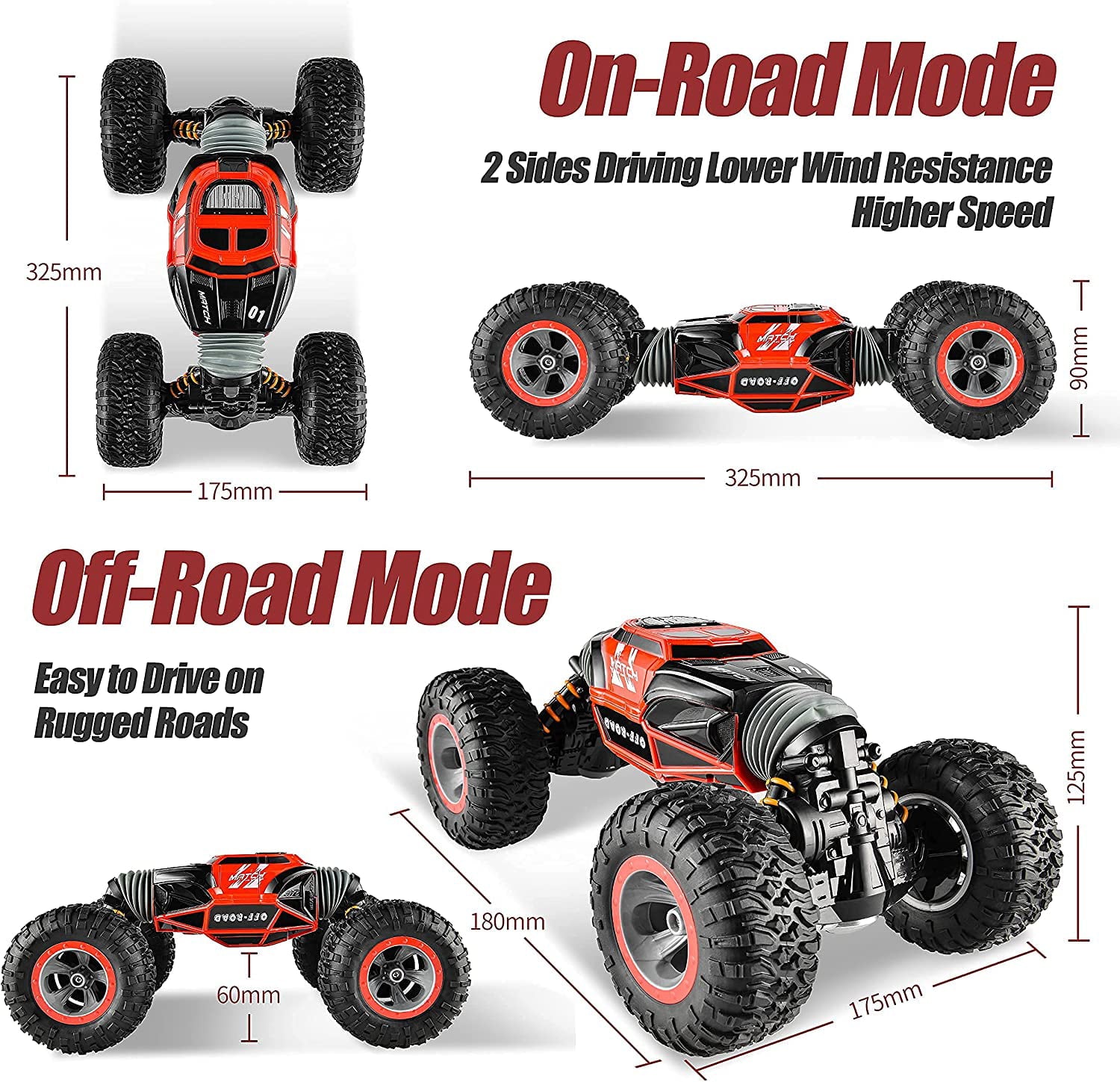 BEZGAR Remote Control Monster Truck Remote Control Cars, RC Truck Toy Car for Adults Boys Kids 6+, All Terrain Speed Transform Crawler RC Stunt Car