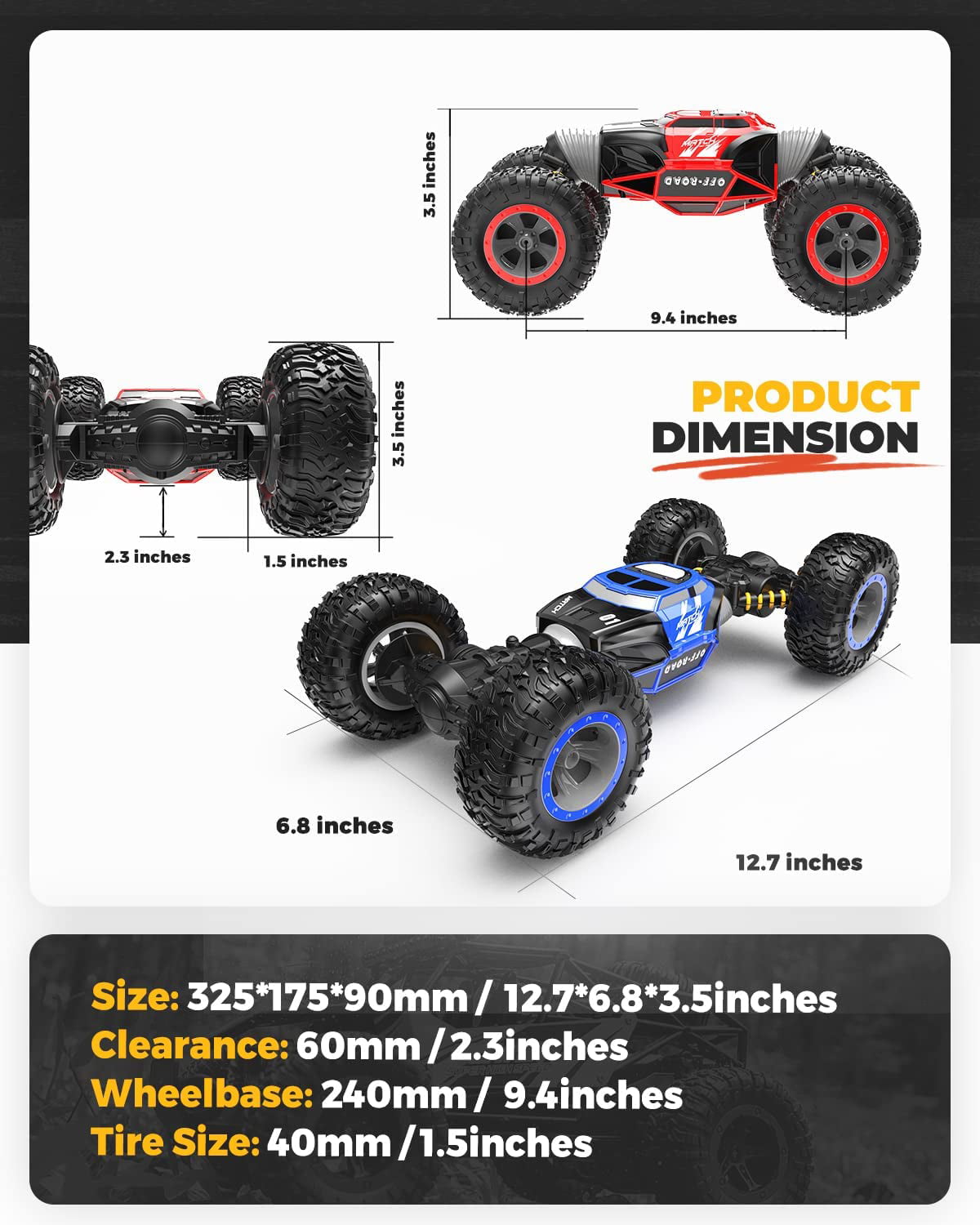 BEZGAR Remote Control Monster Truck Remote Control Cars, RC Truck Toy Car for Adults Boys Kids 6+, All Terrain Speed Transform Crawler RC Stunt Car