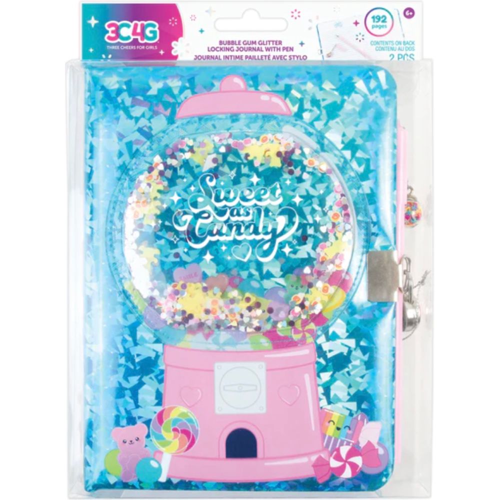 Bubble Gum Glitter Locking Journal With Pen