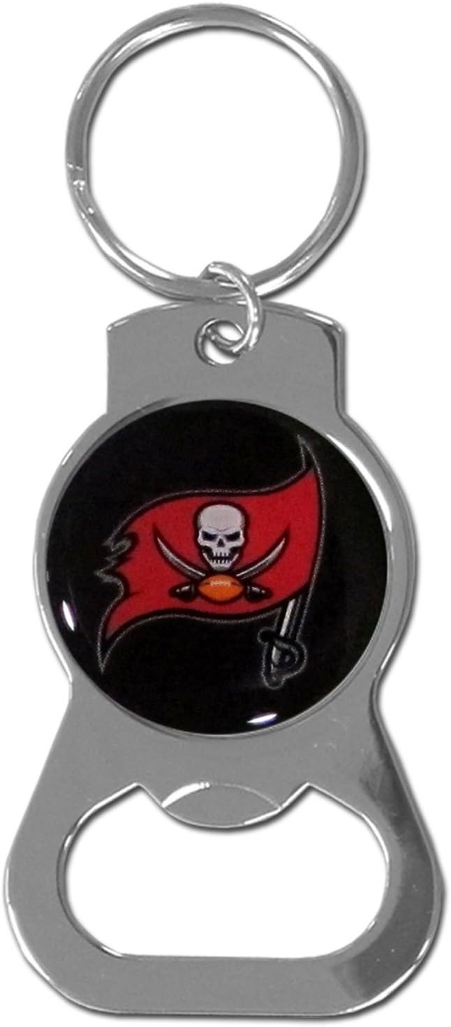 Tampa Bay Buccaneers Premium Solid Metal Bottle Opener Keychain, Silver Key Ring, Team Logo