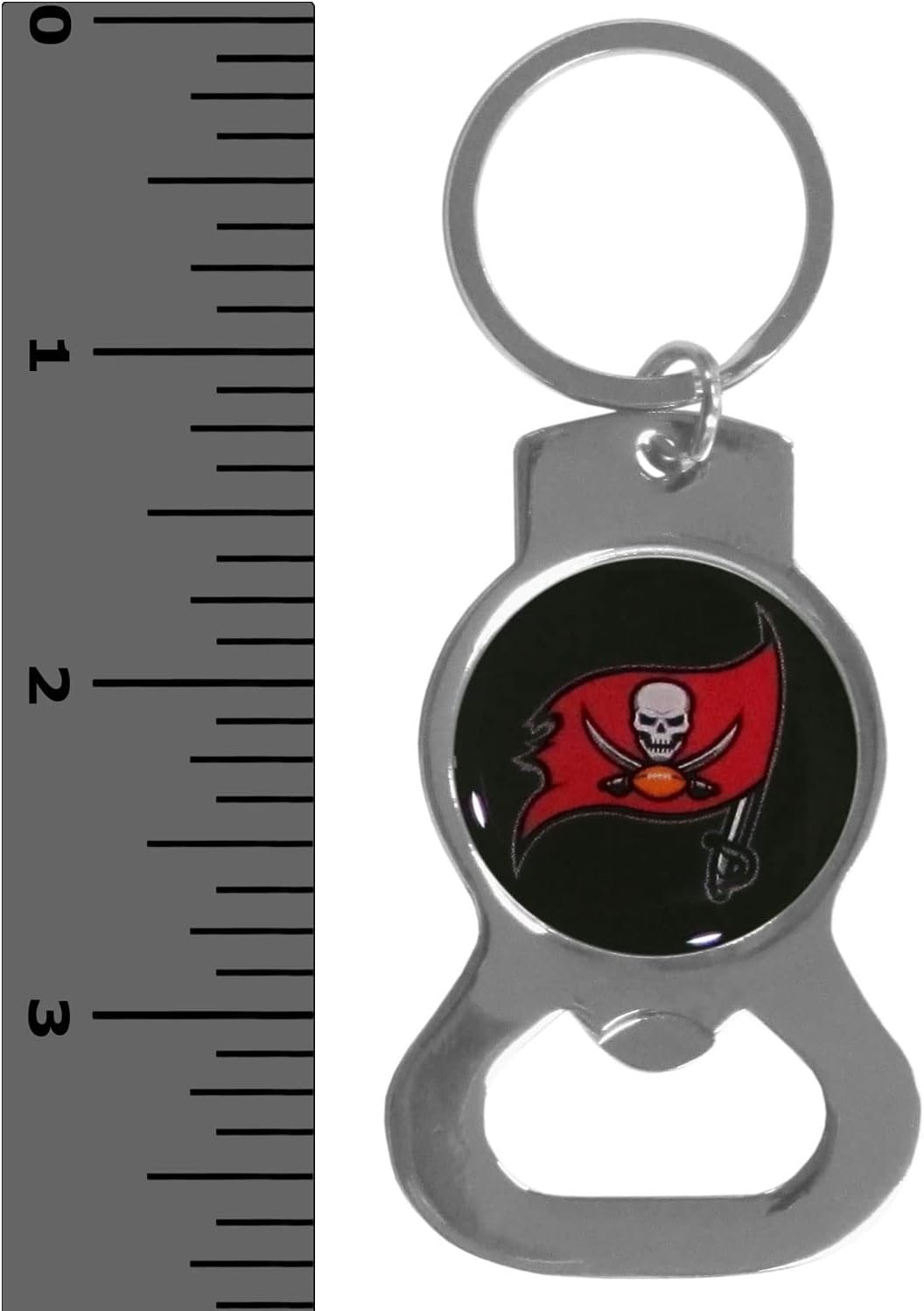 Tampa Bay Buccaneers Premium Solid Metal Bottle Opener Keychain, Silver Key Ring, Team Logo