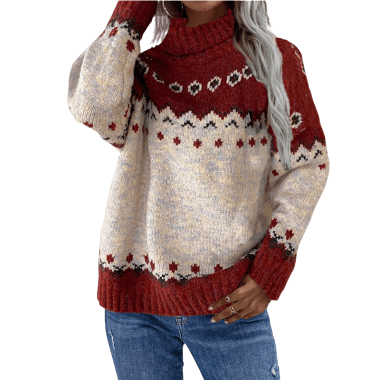 Long Sleeve Jacquard Knitted Thick Sweater
